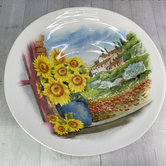 Ceramica Cuore CU415  Yellow Sunflowers Vase Landscape Italy 16" Serving Bowl - Picture 2 of 16
